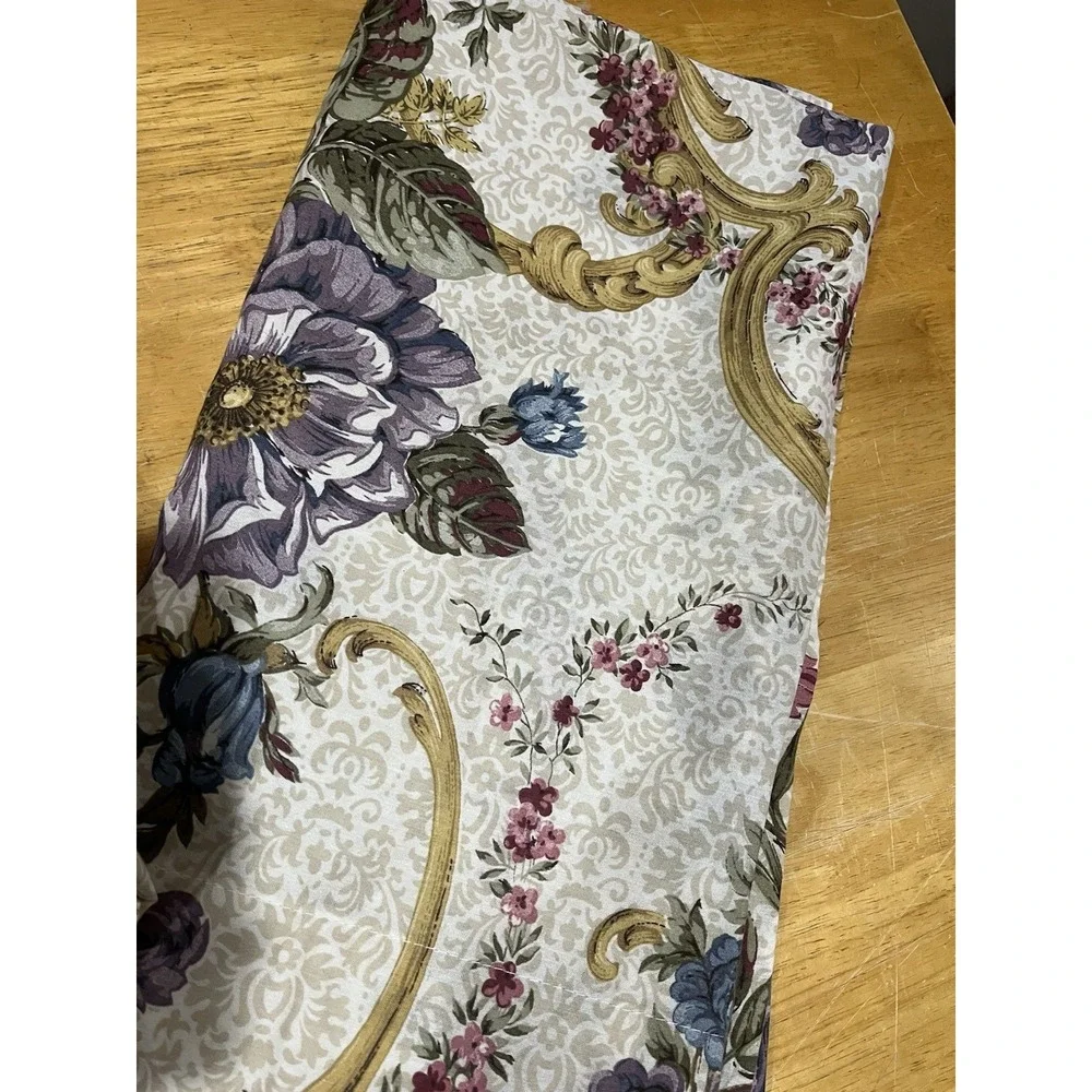Vtg Floral Gold Scroll Drapery Set Cottage Garden French Tieback‎ Valance Panels